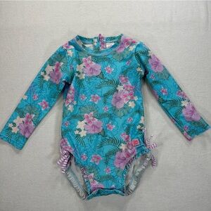 Ruffle Butts Floral Long Sleeve Kids 1 Piece Swimwear Sz 3T